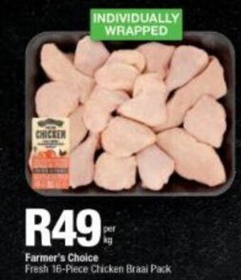 Checkers Farmer's Choice Fresh 16-Piece Chicken Braai Pack per kg offer