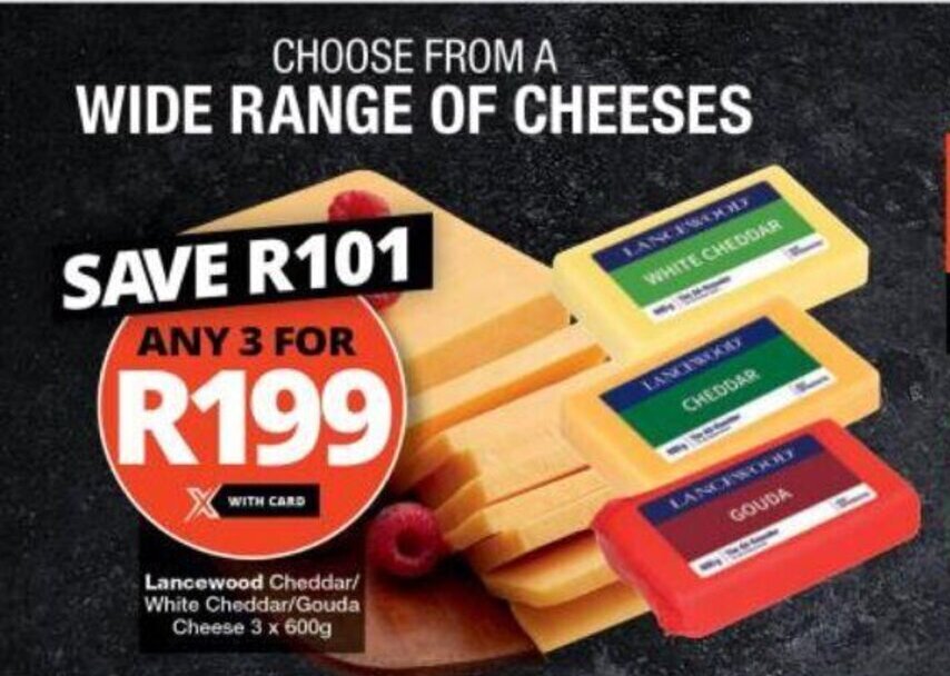 Lancewood Cheddar / White Cheddar / Gouda Cheese 3 x 600g offer at Checkers