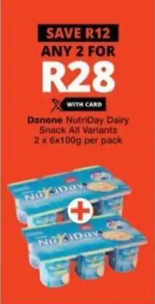 Checkers Danone Nutriday Dairy Snack All Variants 2 x 6 x 100g per pack offer