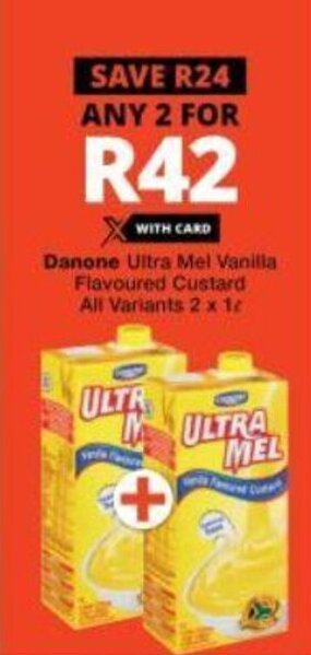 Checkers Danone Ultra Mel Vanilla Flavoured Custard All Variants 2 x 1L offer