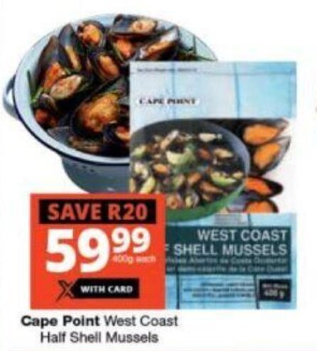 Checkers Cape Point West Coast Half Shell Mussels 400g offer