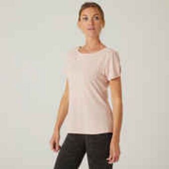 Decathlon Stretchy boat neck cotton fitness t-shirt offer