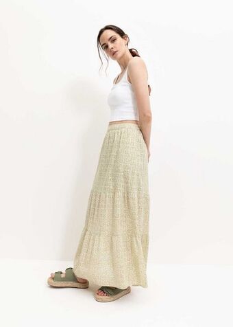 Print tiered maxi skirt