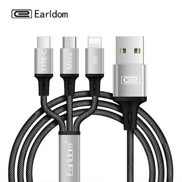 OneDayOnly 3-in-1 1.2m usb fast charging cable (lightning, micro usb & type c) offer