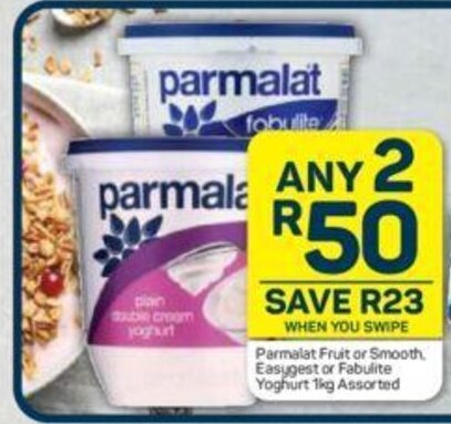 Pick n Pay Parmalat Fruit or Smooth Easygest or Fabulite Yoghurt 1 kg Assorted offer