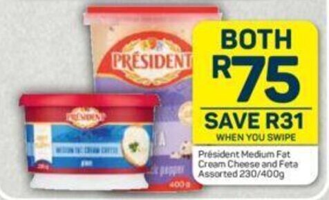 Pick n Pay President Medium Fat Cream Cheese and Feta Assorted 230/400g offer