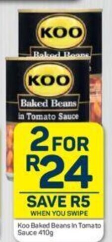 Pick n Pay Koo Baked Beans in Tomato Sauce 410g offer