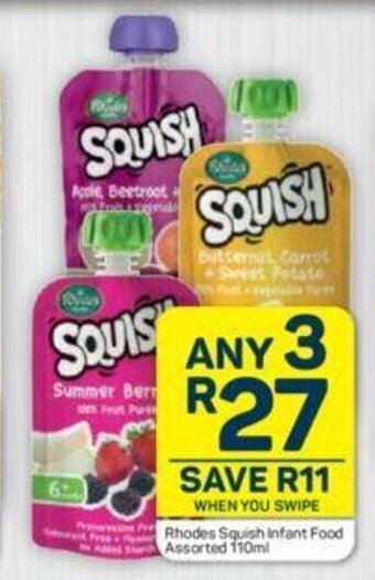 Pick n Pay Rhodes Squish Infant Food Assorted 110ml offer