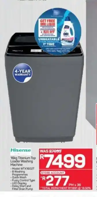 Pick n Pay Hisense 16kg Titanium Top Loader Washing Machine offer