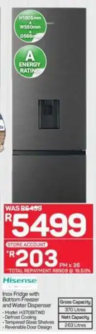 Pick n Pay Hisense Inox Fridge with Bottom Freezer offer
