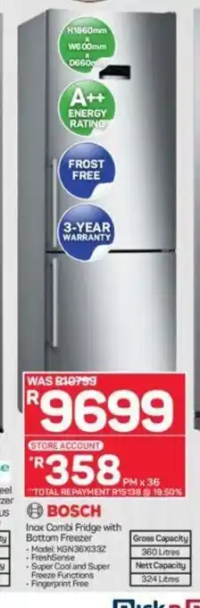 Pick n Pay Bosch Inox Combi Fridge with Freezer offer