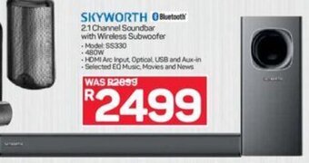 Pick n Pay Skyworth 2.1 Channel Soundbar with Wireless Subwoofer offer