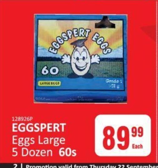 Eggspert Eggs Large 5 Dozen 60s offer at KitKat Cash and Carry