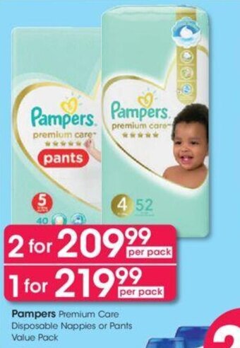 Clicks Pampers Premium Care Disposable Nappies or Pants Value Pack offer
