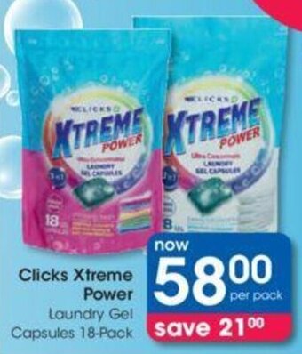 Clicks Clicks+ Xtreme Power Laundry Gel Capsules 18-pack offer