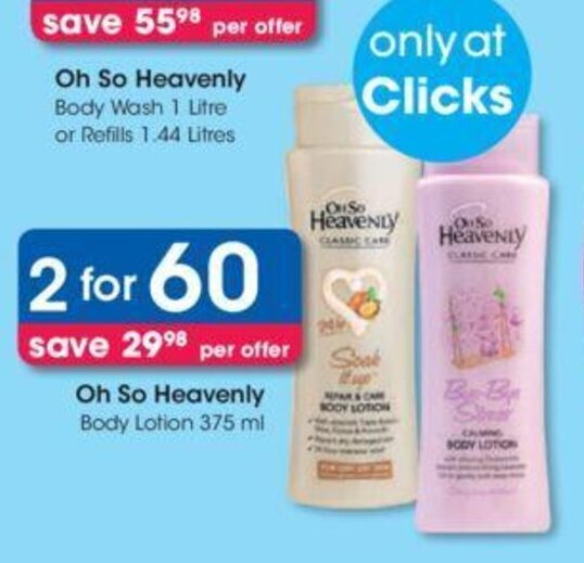 Oh So Heavenly Body Lotion 2 x 375ml offer at Clicks