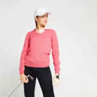 Women's golf v-neck pullover mw500 heather pink