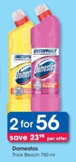 Clicks Domestos Thick Bleach 2 x 750ml offer