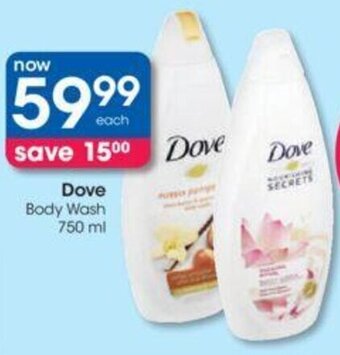 Clicks Dove Body Wash 750ml offer