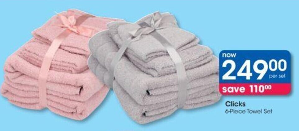 Clicks+ 6-Piece Towel Set offer at Clicks