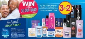 Clicks Buy Any 3 Clere, Bodidoc, Playgirl or Playboy Body Fresheners and Hand & Body Products Cheapest 1 FREE offer