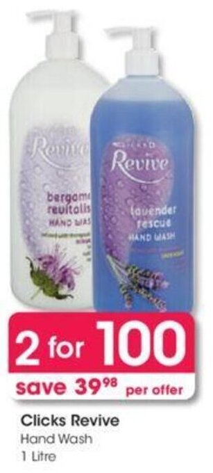 Clicks Clicks+ Revive Hand Wash 2 x 1 litre offer