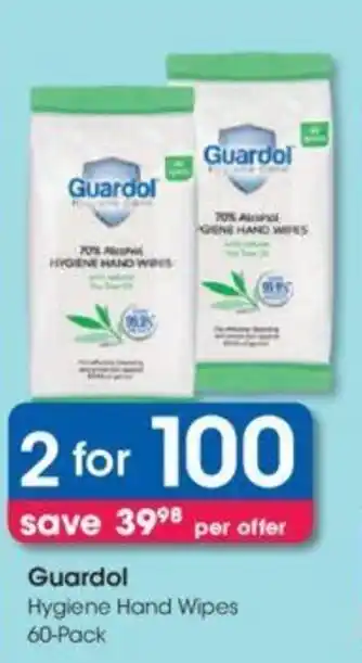 Clicks Guardol Hygiene Hand Wipes 2 x 60-pack offer