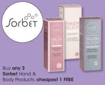 Buy any 3 Sorbet Hand & Body Products cheapest 1 FREE