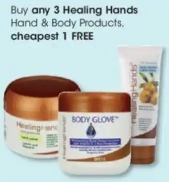 Clicks Buy any 3 Healing Hands Hand & Body Products cheapest 1 FREE offer