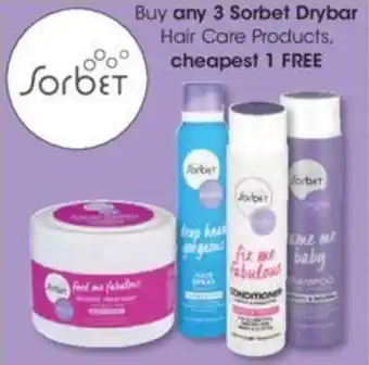Clicks Buy any 3 Sorbet Drybar Hair Care Products cheapest 1 FREE offer