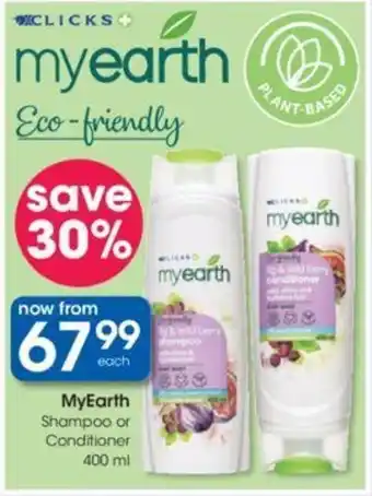 Clicks Myearth Shampoo or Conditioner 400ml offer