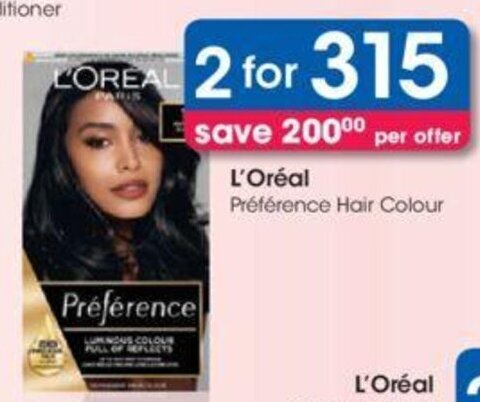 L'oréal Préférence Hair Colour 2 for offer at Clicks