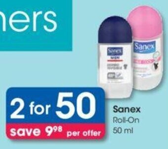 Clicks Sanex Roll-On 2 x 50ml offer