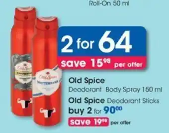 Clicks Old Spice Deodorant Body Spray 2 x 150ml offer