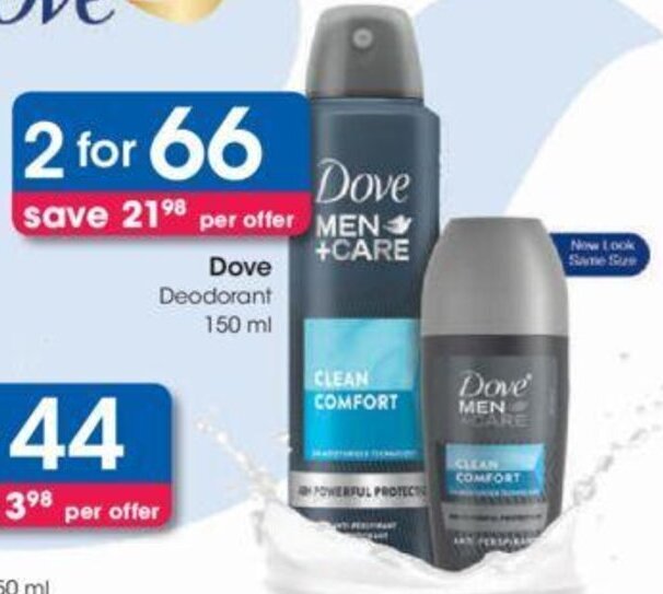 Dove Deodorant 2 x 150ml offer at Clicks