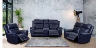Nappa 3 piece cinema lounge suite in full leather, blue