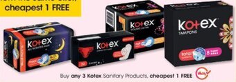 Buy any 3 Kotex Sanitary Products cheapest 1 FREE