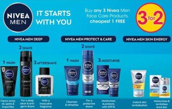 Clicks Buy any 3 Nivea Men Face Care Products cheapest 1 FREE offer