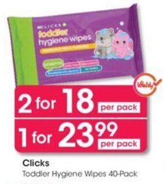 Clicks Clicks+ Toddler Hygiene Wipes 40-pack offer