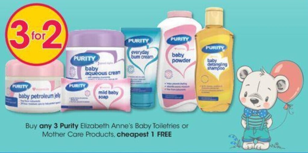 Buy any 3 Purity Elizabeth Anne's Baby Toiletries or Mother Care Products cheapest 1 FREE offer