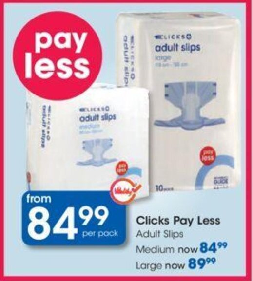 Clicks+ Adult Slips Medium offer at Clicks