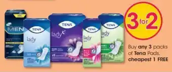 Clicks Buy any 3 packs of Tena Pads cheapest 1 FREE offer