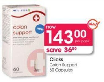 Clicks Clicks+ Colon Support 60 capsules offer