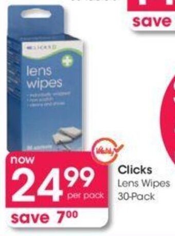 Clicks+ Lens Wipes 30-pack