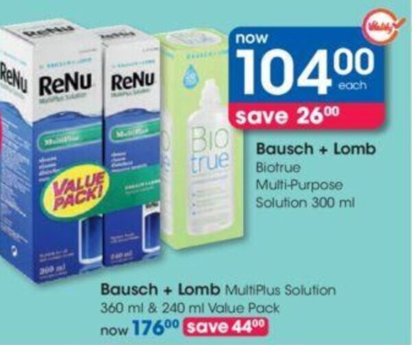Bausch + Lomb Bio True MultiPurpose Solution 300ml offer at Clicks