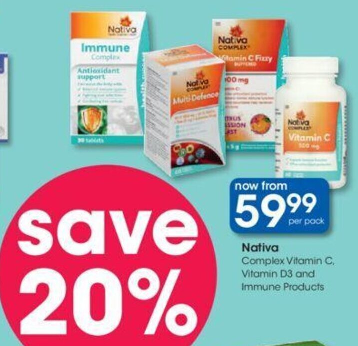 Nativa Complex Vitamin C / D3 and Immune Products offer at Clicks