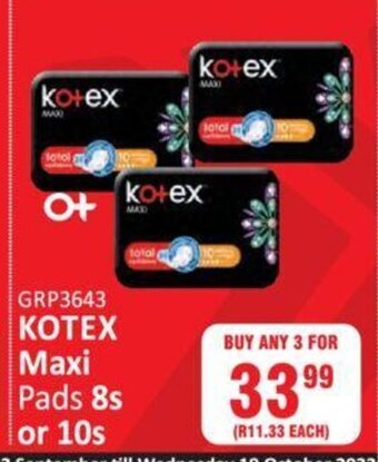 KitKat Cash and Carry Kotex Maxi Pads 8s or 10s offer