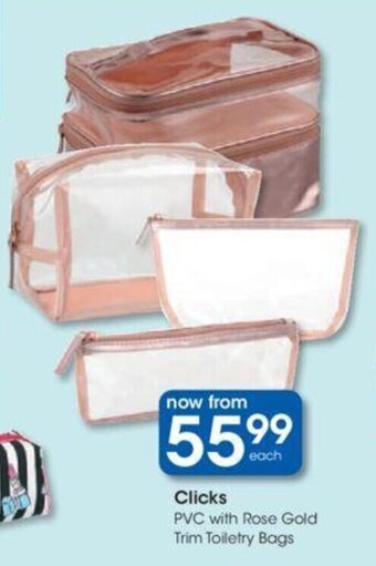 Clicks Clicks+ PVC with Rose Gold Trim Toiletry Bags offer