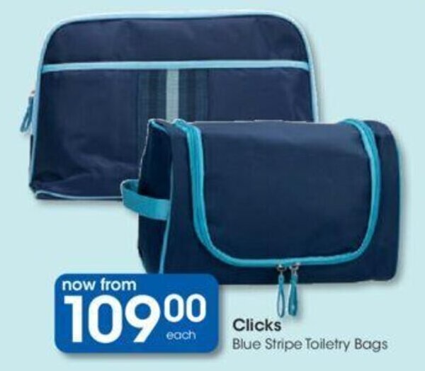 Clicks+ Blue Stripe Toiletry Bags offer at Clicks