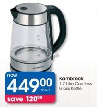 Kambrook 1.7 litre Cordless Glass Kettle